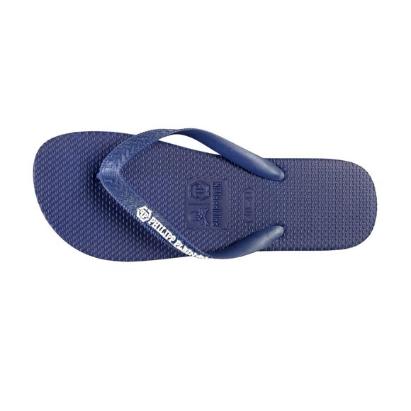 Philipp Plein Men\'s Navy Blue/Navy Blue Rubber Logo Print Flip Flops Shoes main image 4